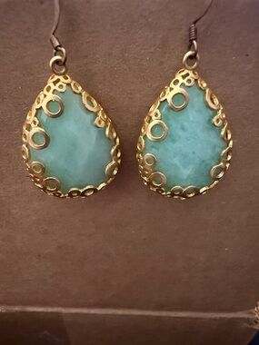 Gold-Trim Teardrop Turquoise Dangle Earrings